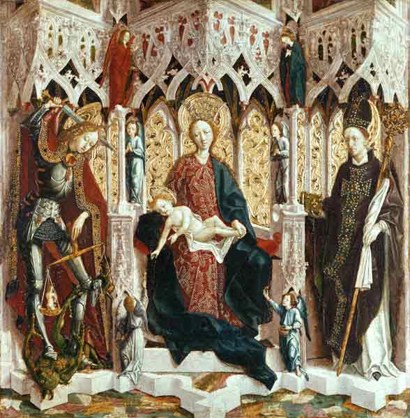 The Virgin and Child Enthroned, c.1475 (oil on silver fir) a Michael Pacher