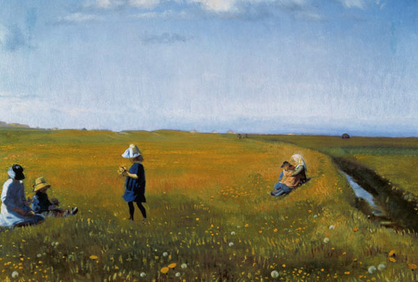 Children and Young Girls picking Flowers in a meadow north of Skagen a Michael Peter Ancher