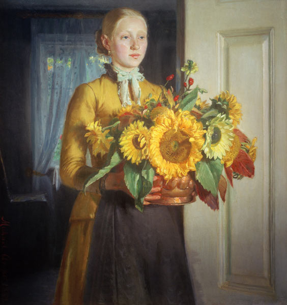 Mädchen mit Sonnenblumen a Michael Peter Ancher