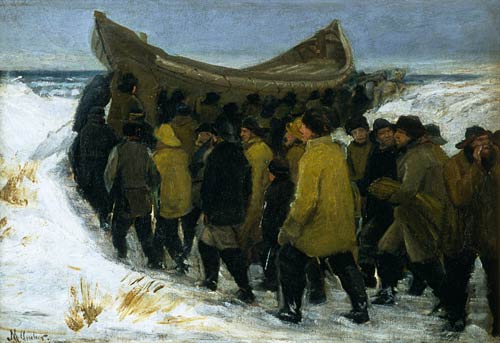Danish fishermen take her boat to water in winter a Michael Peter Ancher