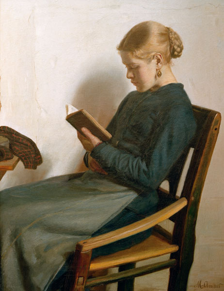 Young girl reading a Michael Peter Ancher