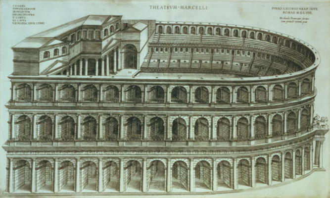 Plan of the Theatre of Marcellus, Rome, 1558 (engraving) a Michael Tramezini