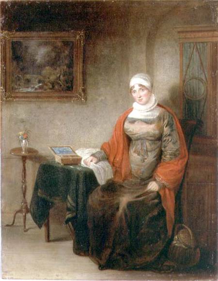 Portrait of Mrs John Crome Seated at a Table by an Open Workbox a Michael William Sharp