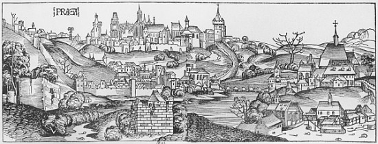 View of Prague, illustration from the ''Liber Chronicarum'' Hartmann Schedel (1440-1514) published b a Michael Wolgemuth