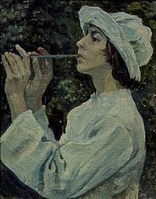 Woman with flute a Michail Wassiljew. Nesterow