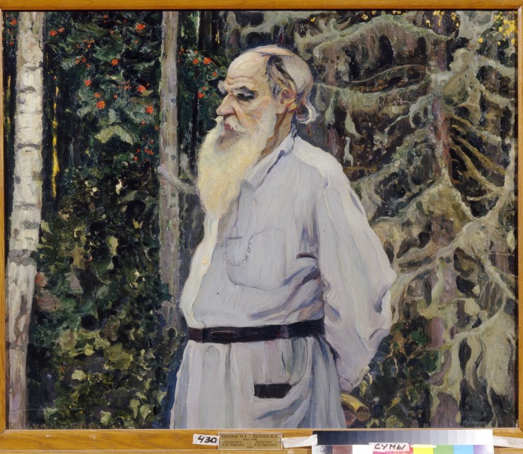 Portrait of the author Leo N. Tolstoy (1828-1910) a Michail Wassiljew. Nesterow
