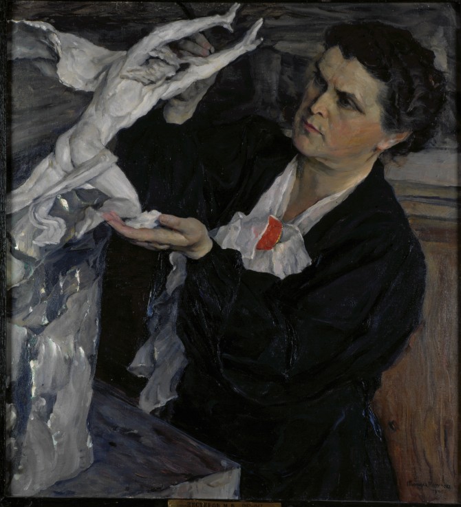 Portrait of the sculptor Vera Mukhina (1889-1953) a Michail Wassiljew. Nesterow