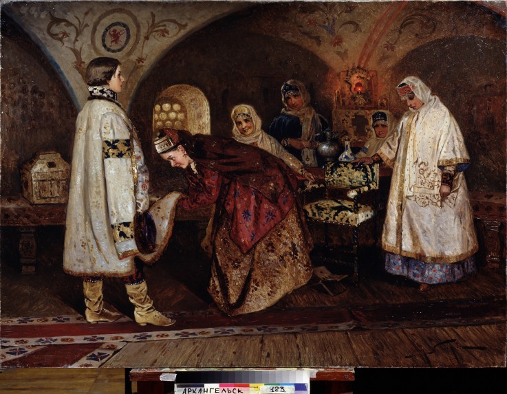 The Meeting between Tsar Alexei Mikhailovich and his Bride Maria Miloslavskaya a Michail Wassiljew. Nesterow