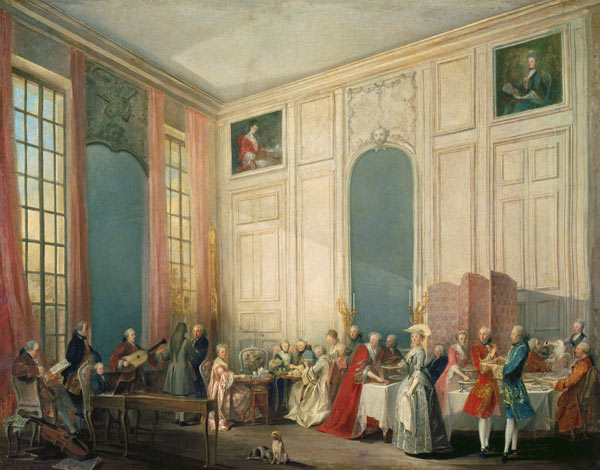 Mozart Giving A Concert In The Salon des Quatre-Glaces at the Palais du Temple In The Court Of The P a Michel Barthélemy Ollivier