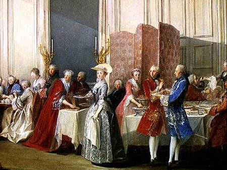 English Tea in the Salon des Quatre Glaces at the House of the Prince de Conti (1717-76) Palais du T a Michel Barthelemy Ollivier or Olivier