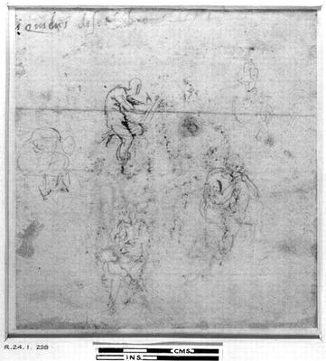 Figure studies for the Lunettes of the Sistene Chapel Ceiling, c.1511 (pen & black chalk on paper) a Michelangelo Buonarroti