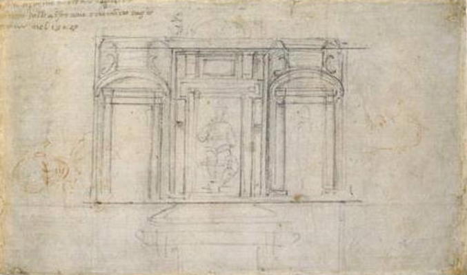 Study of the Upper Level of the Medici Tomb, c.1520 (black & red chalk on paper) a Michelangelo Buonarroti