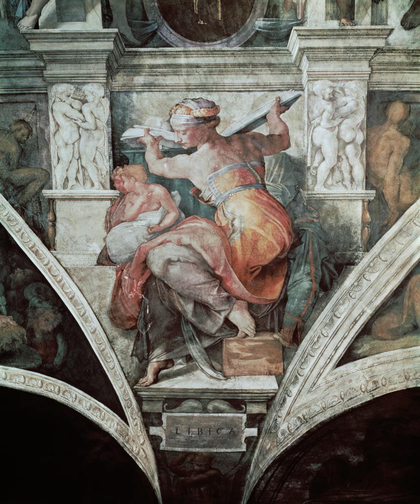Libysche Sibylle (Ausschnitt Sixtinische Kapelle) - nicht restaurierte Version a Michelangelo Buonarroti