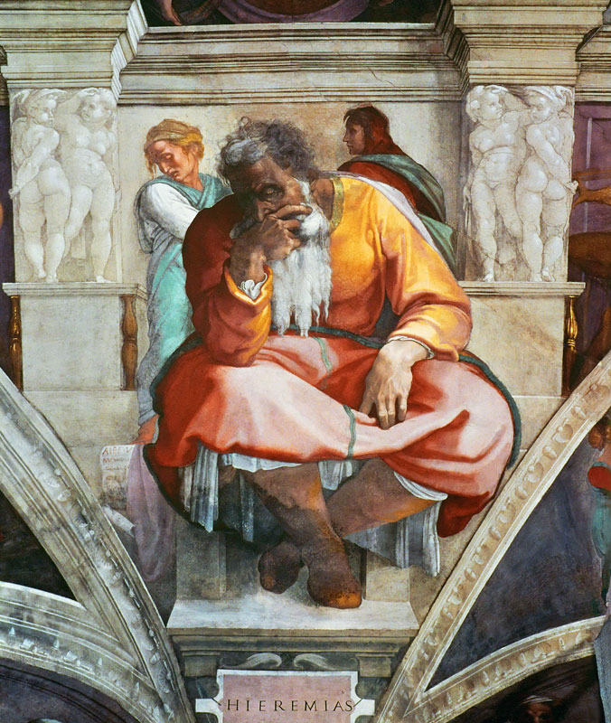 Prophets and Sibyls: Jeremiah (Sistine Chapel ceiling in the Vatican) a Michelangelo Buonarroti