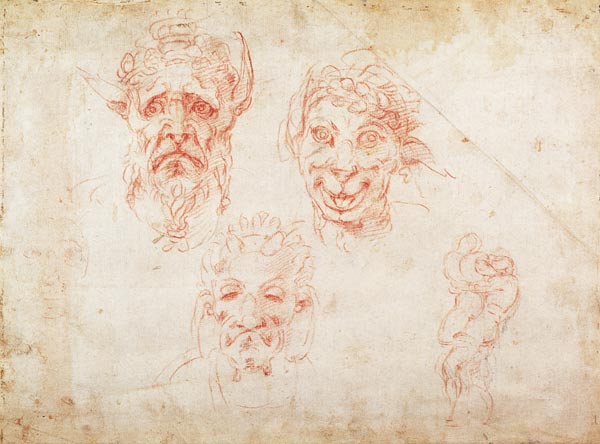 W.33 Sketches of satyrs' faces a Michelangelo Buonarroti