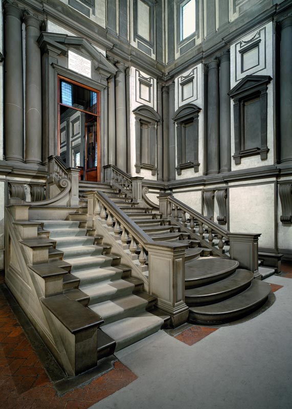 Staircase in the entrance hall of the Laurentian Library, completed by Bartolomeo Ammannati (1511-92 a Michelangelo Buonarroti