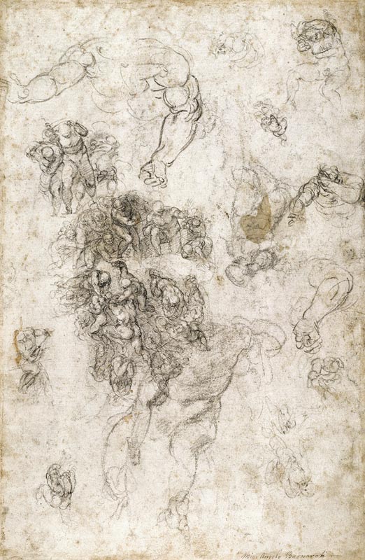 Study of figures for ''The Last Judgement'' with artist''s signature, 1536-41 a Michelangelo Buonarroti