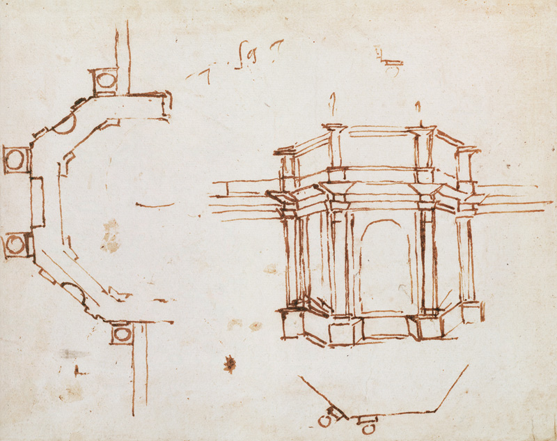W.24r Architectural sketch (pen & ink) a Michelangelo Buonarroti