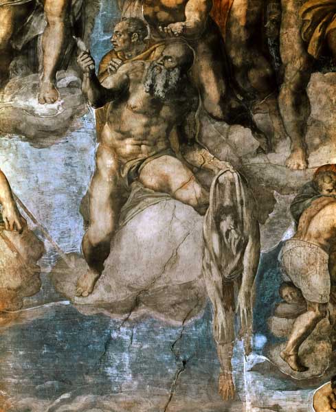 San Bartolomeo che mostra la sua propria pelle ( dettaglio della Cappella Sistina) a Michelangelo Buonarroti