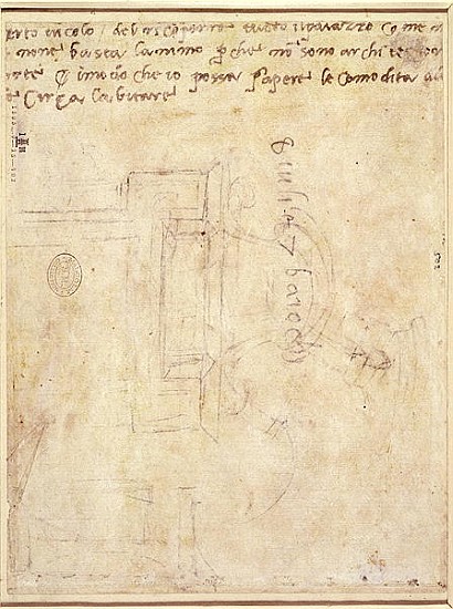 Architectural Study with Notes  (for recto see 191771) a Michelangelo Buonarroti