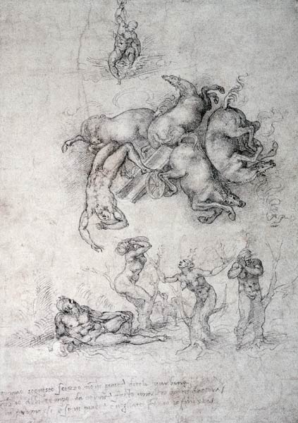 The Fall of Phaethon, black chalk a Michelangelo Buonarroti