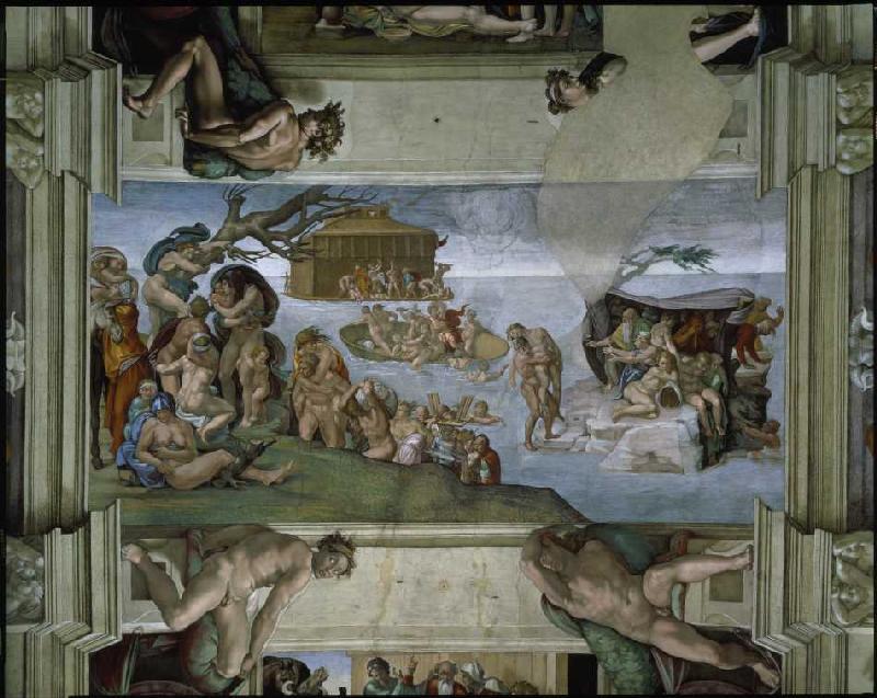 Ceiling fresco in the Sistine chapel Rome: The Flood. a Michelangelo Buonarroti