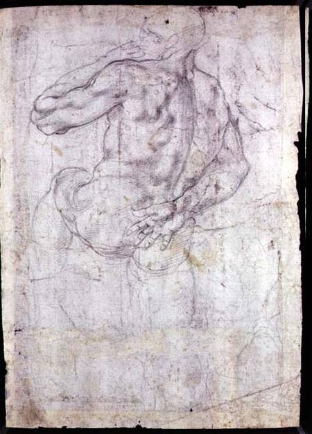 Drawing of a male standing figure (chalk on paper) a Michelangelo Buonarroti