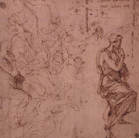 Figure Studies for a Woman (brown ink) a Michelangelo Buonarroti