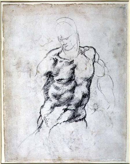Figure Study, black chalk a Michelangelo Buonarroti