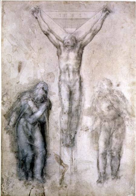 Inv.1895-9-15-509 Recto W.81 Study for a Crucifixion (pencil & chalk on paper) a Michelangelo Buonarroti