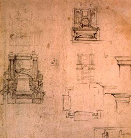 Inv. 1859 6-25-545. R. (W. 25) Designs for tombs (red chalk) a Michelangelo Buonarroti