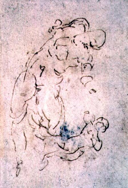 Inv. 1859 6-25-553. R. (W.56) Sketch of reclining male and child (red chalk) a Michelangelo Buonarroti