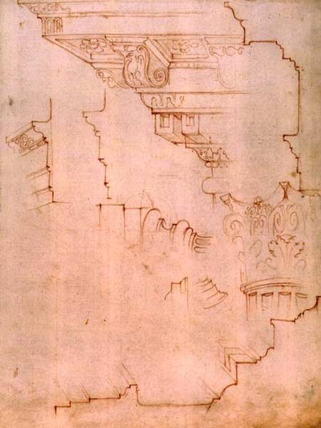 Inv. 1859 6-25-560/2. R. (W.19) Drawing of architectural details (red chalk) a Michelangelo Buonarroti