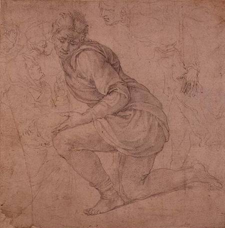Inv. 5211-75 Fawkener Recto (W.92) Kneeling man a Michelangelo Buonarroti