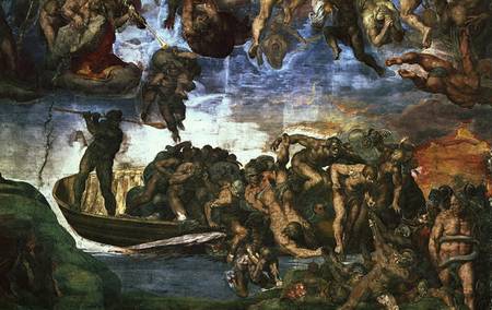 Last Judgement: detail from the bottom right corner, Sistine Chapel a Michelangelo Buonarroti