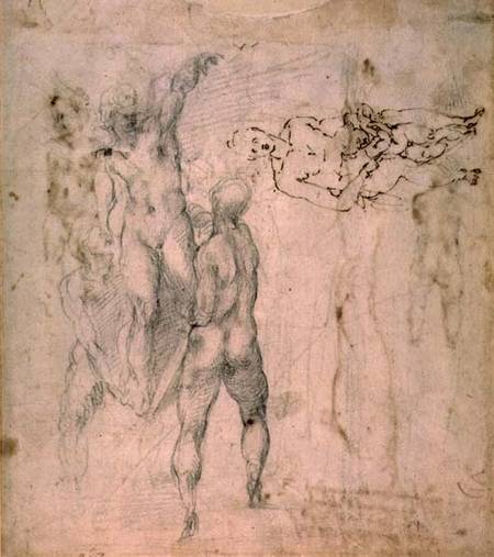 Male group and seated figure with child (pen & ink a Michelangelo Buonarroti