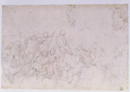 Preparatory sketch for the 'Battle of the Cascina' and two additional sketches a Michelangelo Buonarroti