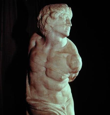 The Rebellious Slave, detail of the head and torso a Michelangelo Buonarroti