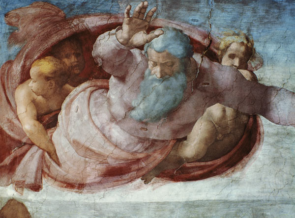 Sistine Chapel: God Dividing the Waters and Earth (pre restoration) (detail) a Michelangelo Buonarroti