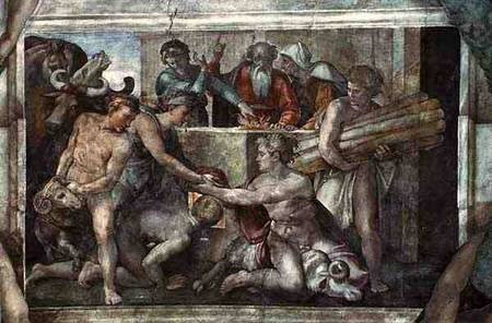 Sistine Chapel Ceiling: Noah After the Flood (pre restoration) a Michelangelo Buonarroti