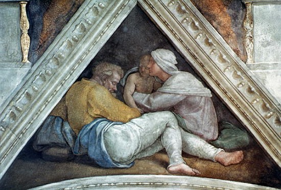 Sistine Chapel Ceiling: The Ancestors of Christ (pre restoration) a Michelangelo Buonarroti
