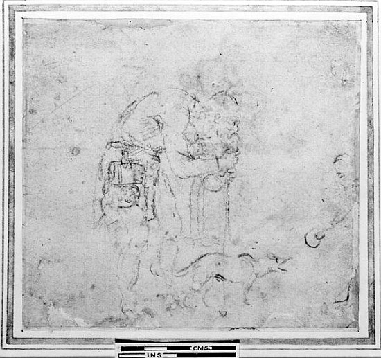 Sketch with a figure and a dog a Michelangelo Buonarroti
