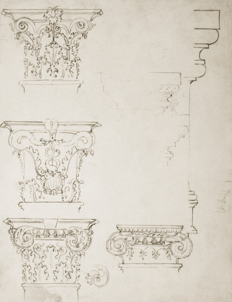 Inv.1859-6-25-549.recto (w.20) Studies for a Capital (brown ink) a Michelangelo Buonarroti