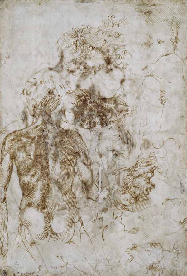 Studies of Male Nude, after 1501-2 (pen & ink on paper) a Michelangelo Buonarroti