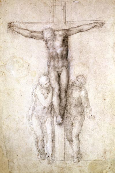 Study of Christ on the Cross between the Virgin and St. John the Evangelist a Michelangelo Buonarroti