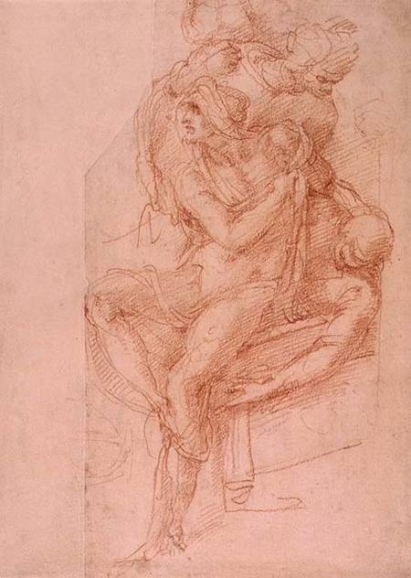 Study of Lazarus and two Attendant Figures (red chalk on paper) a Michelangelo Buonarroti