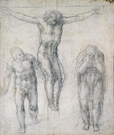 Study of a Crucified Christ and two figures, c.1560 a Michelangelo Buonarroti