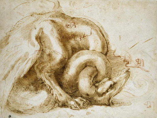 Study of a Winged Monster, c.1525 (red & black chalk on paper) a Michelangelo Buonarroti