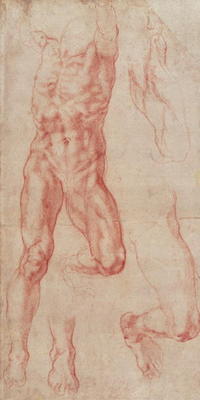 W.13r Study of a male nude, stretching upwards (chalk on paper) a Michelangelo Buonarroti