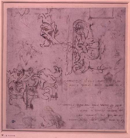 W.3v Roughly sketched designs for furniture and decorations (pen & ink) a Michelangelo Buonarroti